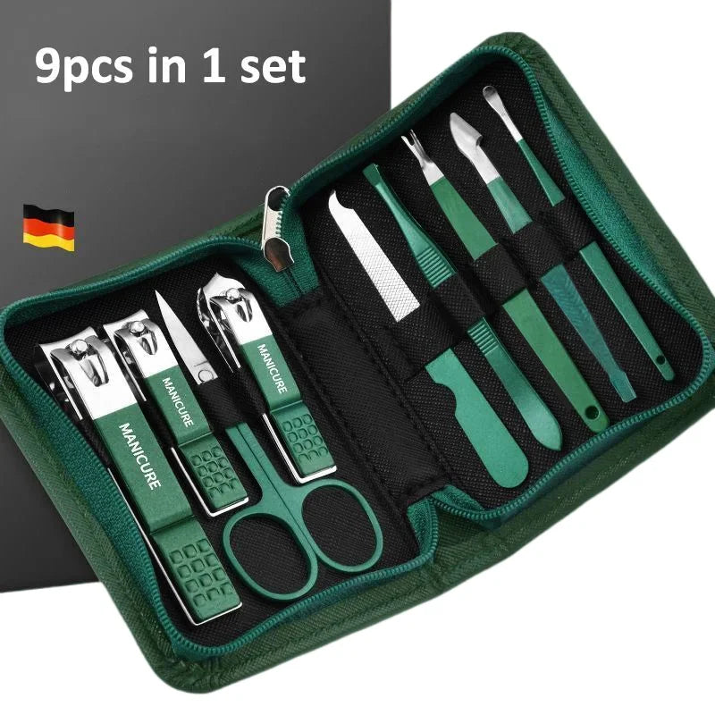 6-9 Pcs Manicure Set with Leather Case Professional Foot and Face Care Tool Kits Stainless Steel Nail Clipper Sets Gift