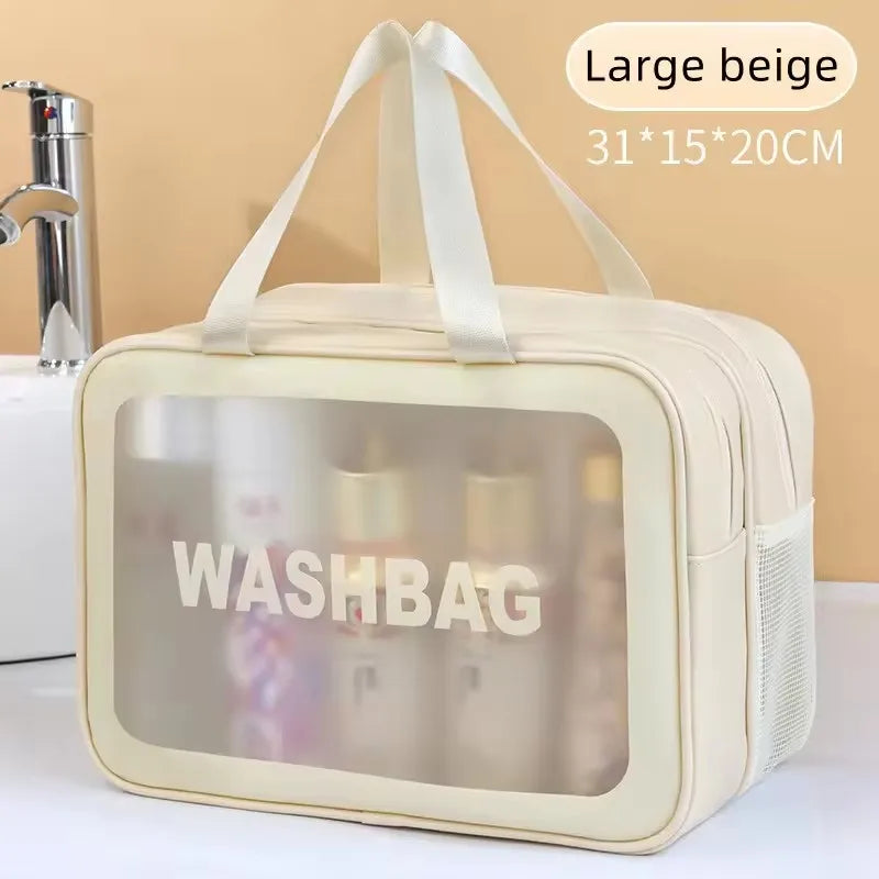 Double Layer Transparent PU Makeup Bag – Dry & Wet Separation Travel Organizer