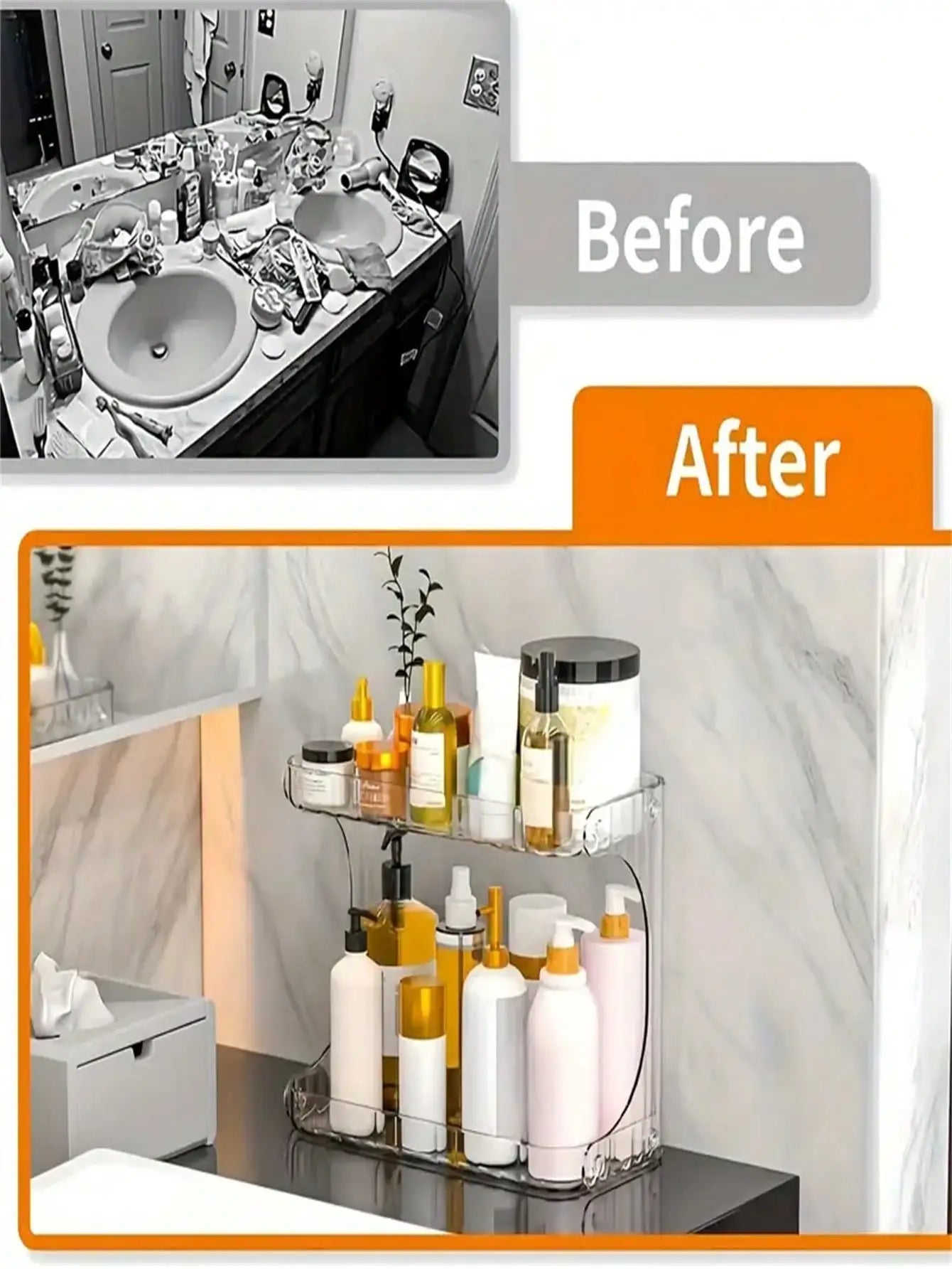 2-Tier Transparent Desktop Cosmetic Organizer with Wheels