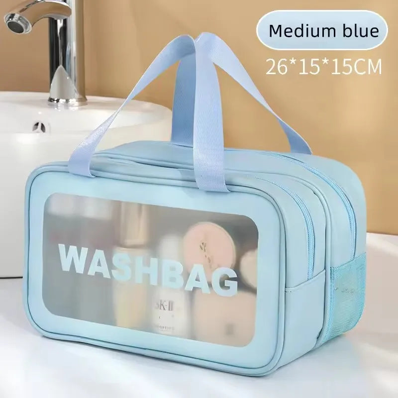Double Layer Transparent PU Makeup Bag – Dry & Wet Separation Travel Organizer