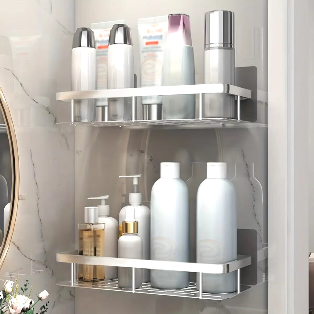 No-Drill Corner Shower Shelf – Wall Mounted Bathroom Storage Rack
