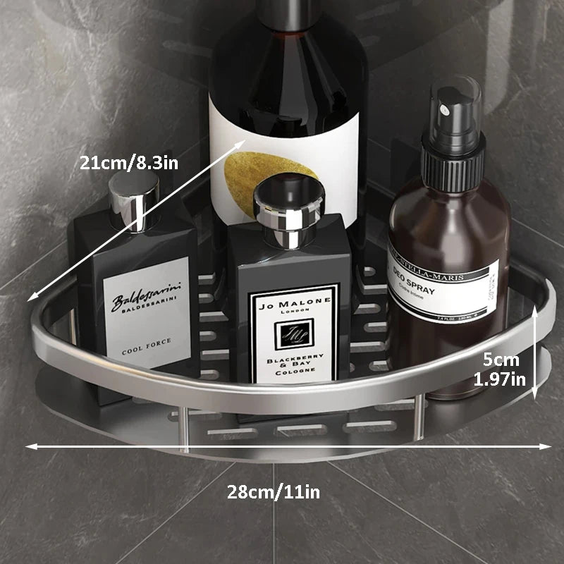 No-Drill Corner Shower Shelf – Wall Mounted Bathroom Storage Rack