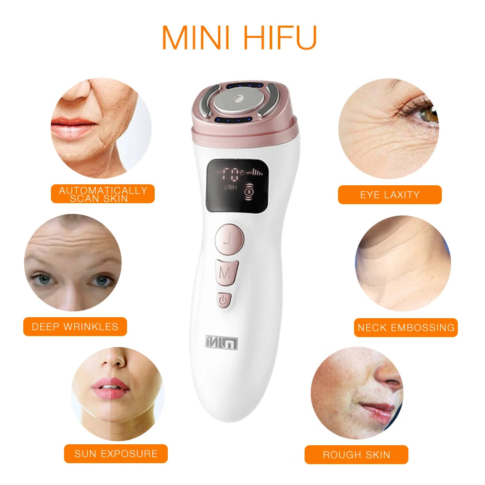 Mini HIFU Machine Ultrasonic RF EMS HIFU Facial Lifting Skin Tightening Device Face Chin Neck Eye anti Wrinkle Massager Home Use