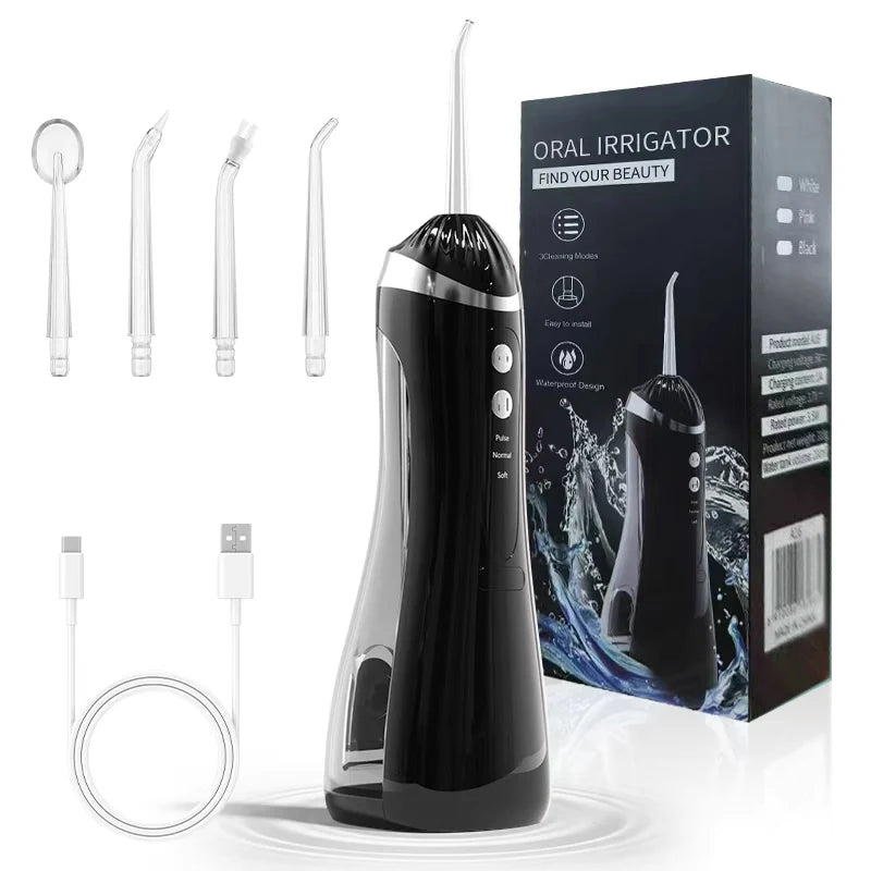 Electric Oral Irrigator 3 Cleaning Modes USB Rechargeable Waterproof IP65 Oral Irrigator 4 Nozzles Portable Dental Irrigators