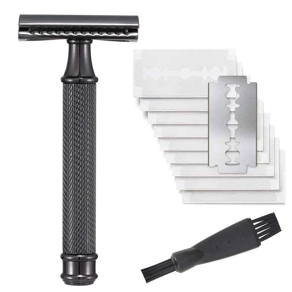Premium Single Blade Safety Razors, Double Edge Razor Blade, Shaving Razors for Men with Razor Stand and 5 Platinum Blades