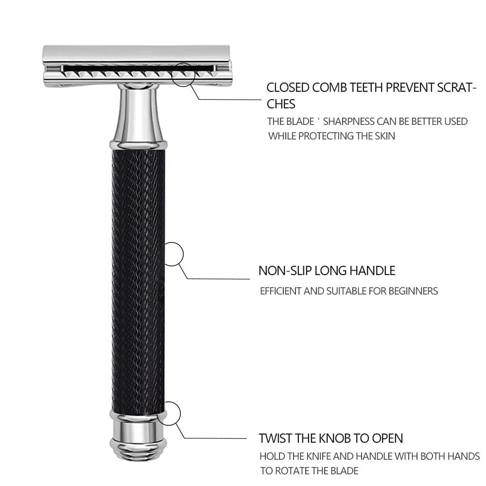Premium Single Blade Safety Razors, Double Edge Razor Blade, Shaving Razors for Men with Razor Stand and 5 Platinum Blades