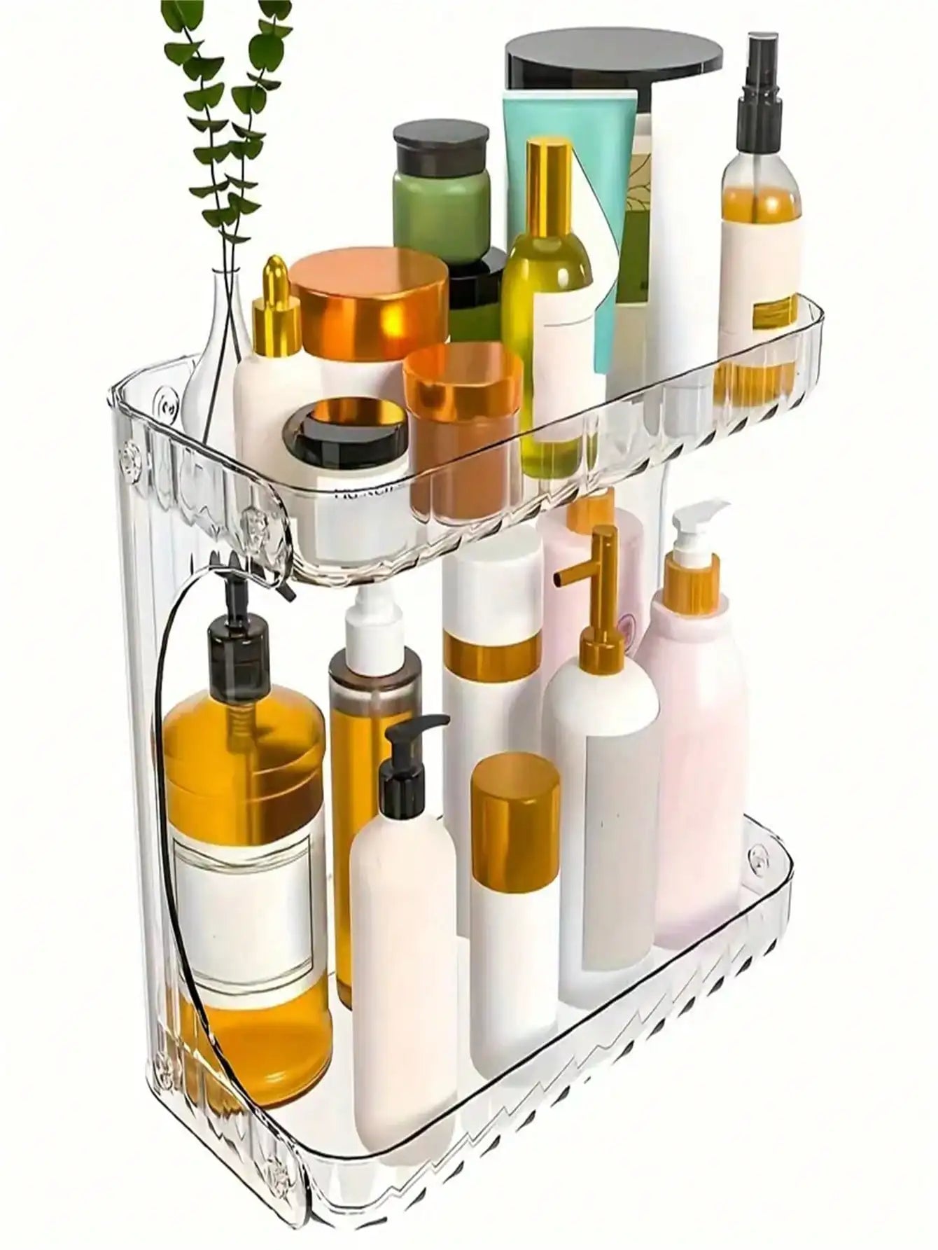 2-Tier Transparent Desktop Cosmetic Organizer with Wheels