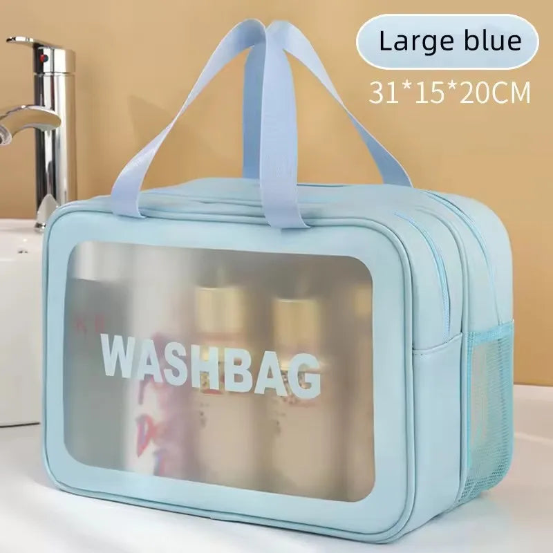 Double Layer Transparent PU Makeup Bag – Dry & Wet Separation Travel Organizer