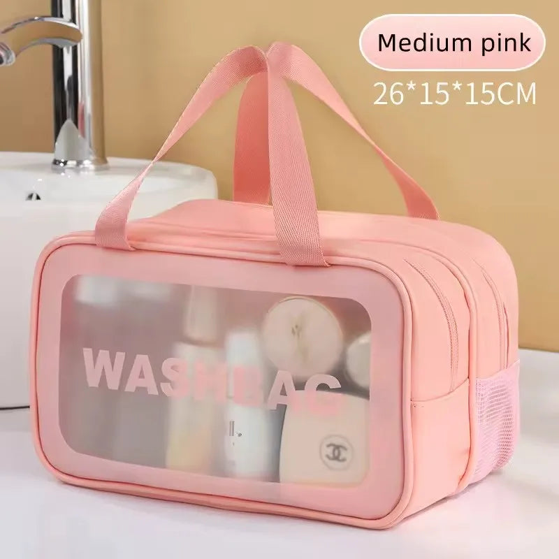 Double Layer Transparent PU Makeup Bag – Dry & Wet Separation Travel Organizer