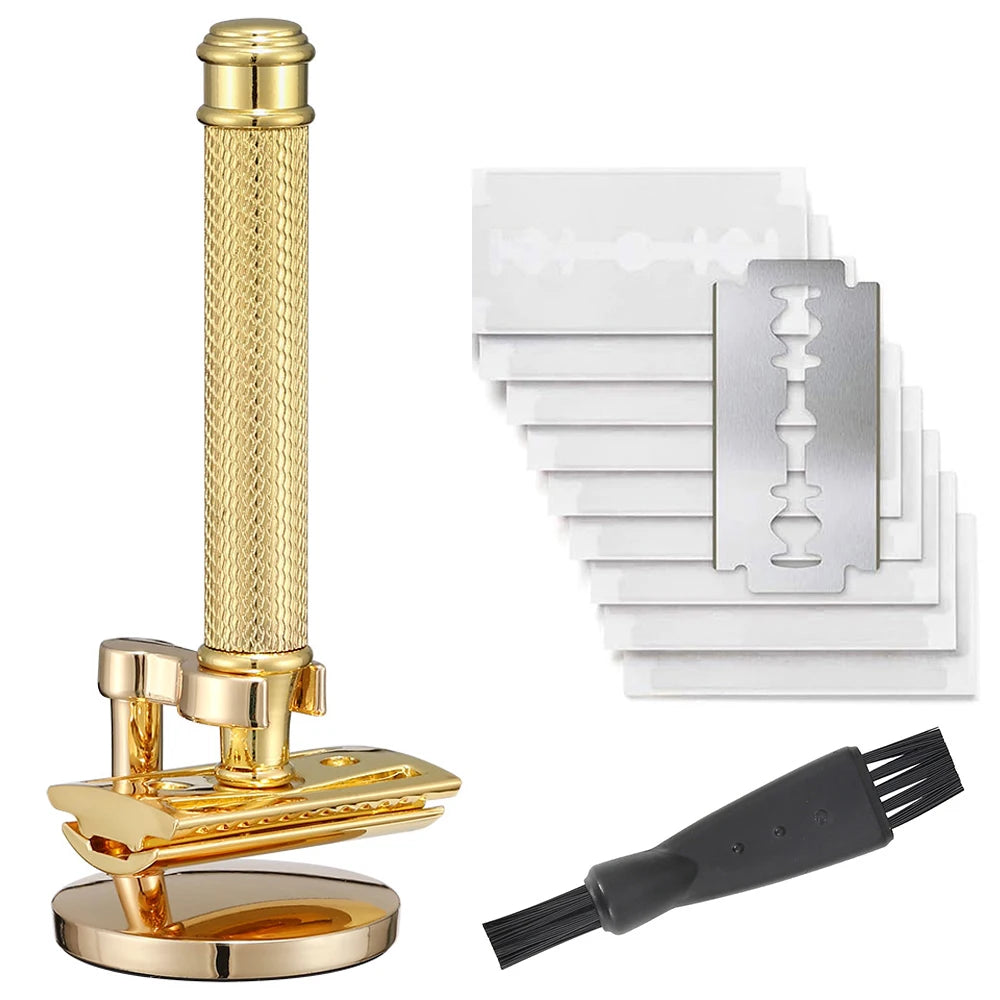 Premium Single Blade Safety Razors, Double Edge Razor Blade, Shaving Razors for Men with Razor Stand and 5 Platinum Blades