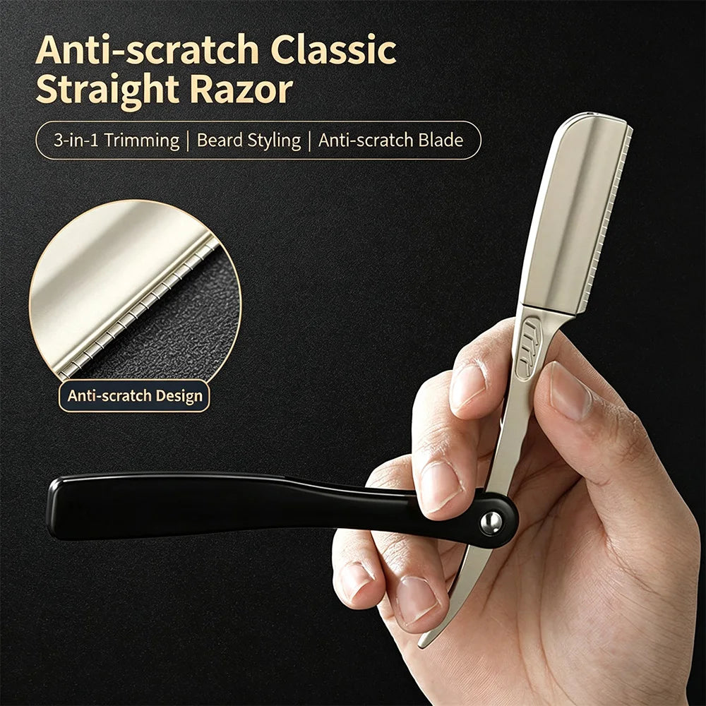 Professional Black Straight Razor Folding Manual Shaver Barber Beard Eyebrow Cutting Shaving Tool for Men Professional Razors