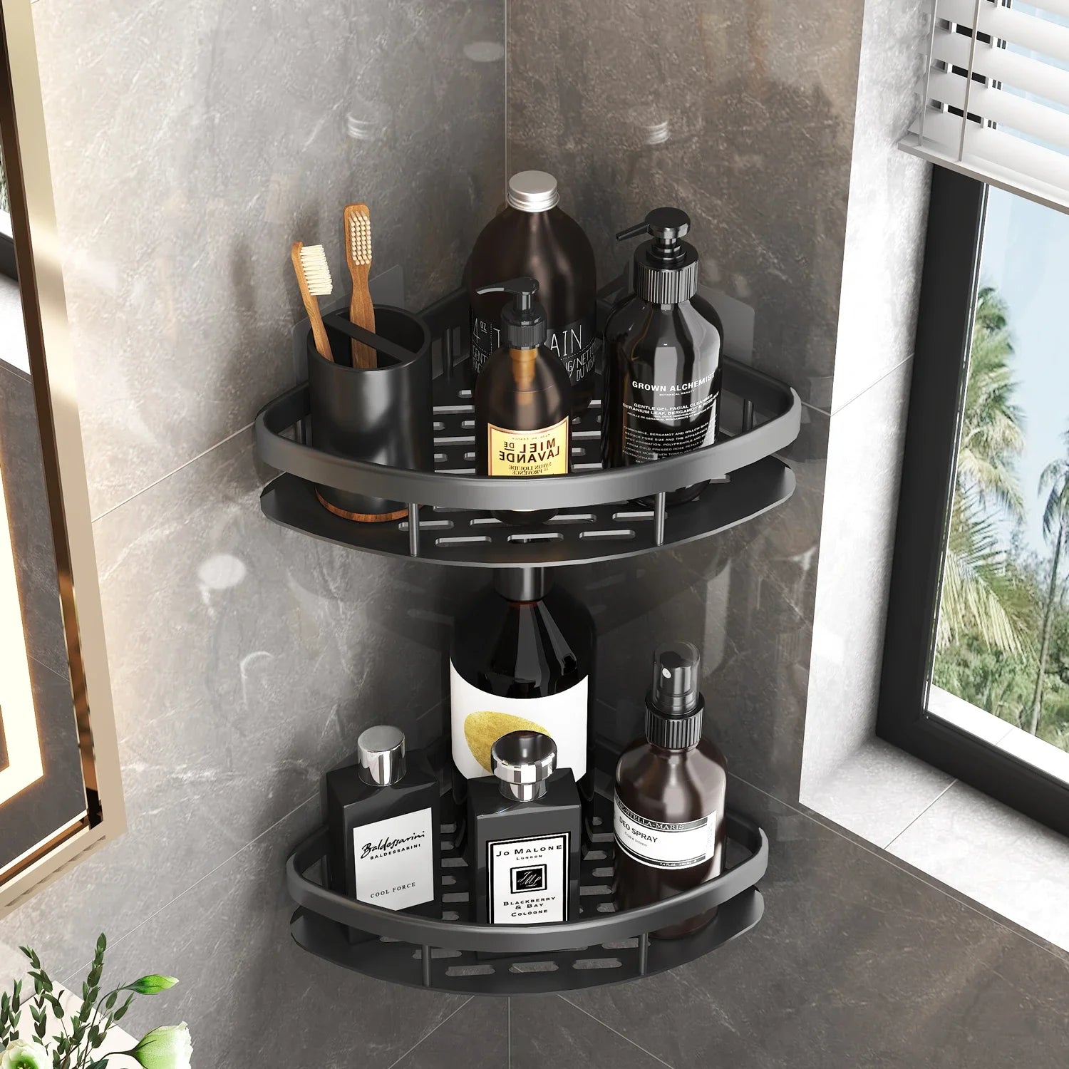 No-Drill Corner Shower Shelf – Wall Mounted Bathroom Storage Rack