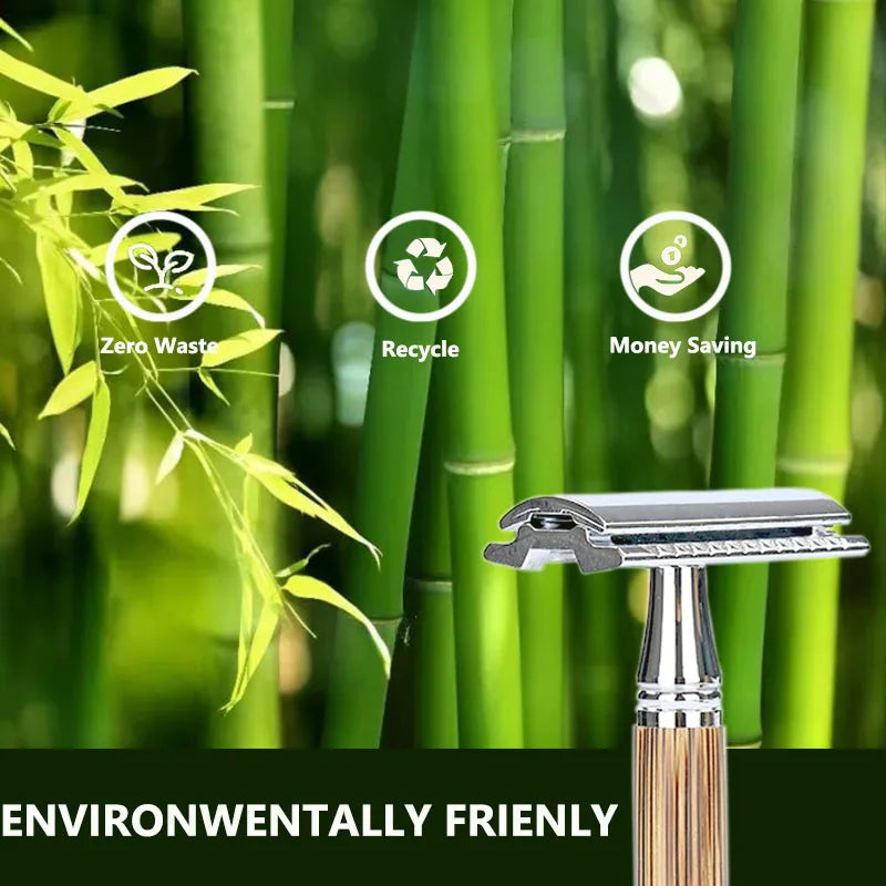 Men Safety Shaving Razor Natural Bamboo Handle Double Edge Comb Head Classic Manual Shaver Classic Mens Shaving Blade Set