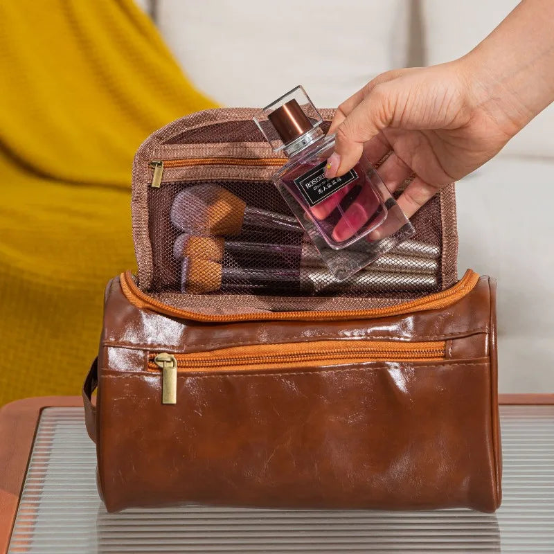 Leather Hanging Toiletry Bag – Large Travel Dopp Kit for Men & Women