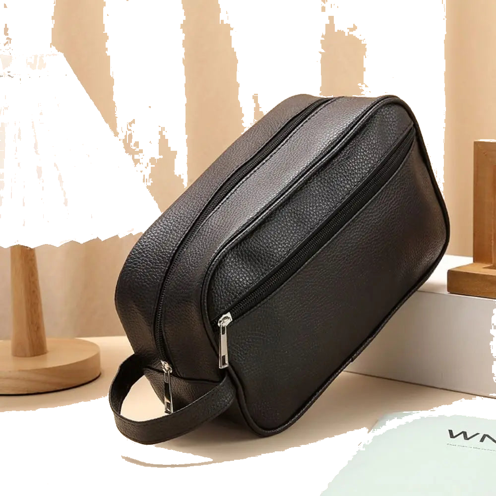 Large Capacity PU Leather Toiletry Bag – Travel Cosmetic Organizer for Men & Women