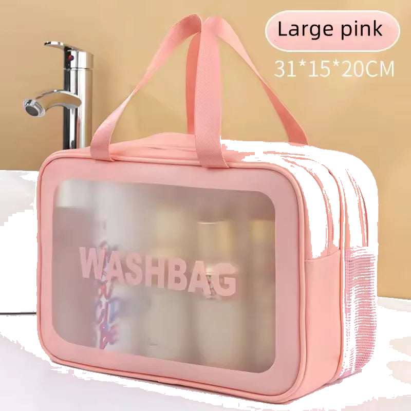 Double Layer Transparent PU Makeup Bag – Dry & Wet Separation Travel Organizer