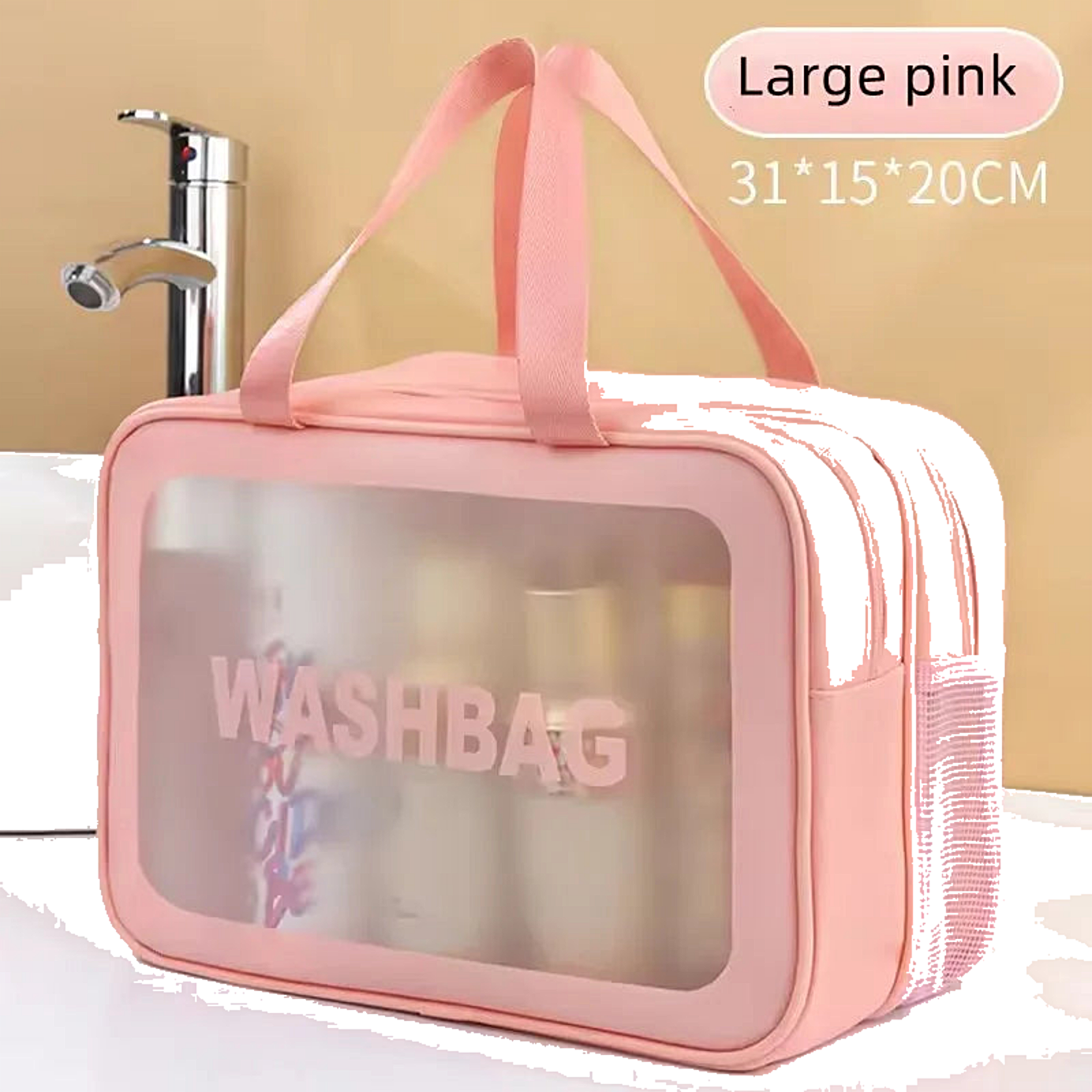 Double Layer Transparent PU Makeup Bag – Dry & Wet Separation Travel Organizer