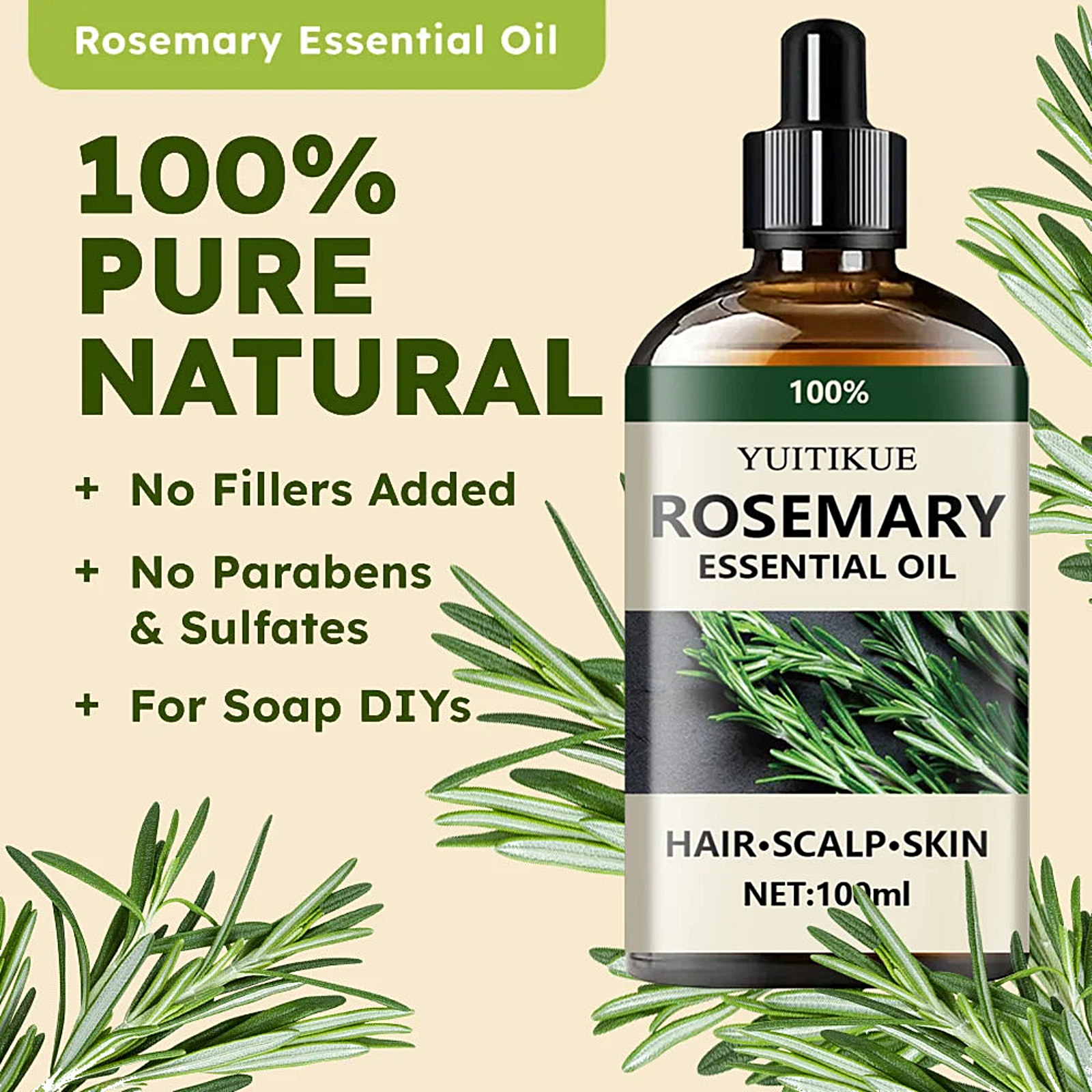 100% Pure Rosemary Essential Oil – Hair, Scalp & Skin